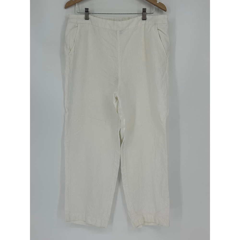 Chico's White 100% Linen Pull On Straight Leg Pants Women's Size 3R US 16R